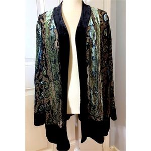 VERANESI Kimono / Cardigan. Black & Green Velvet